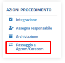 Passaggio ad Agcom/Corecom barra azioni